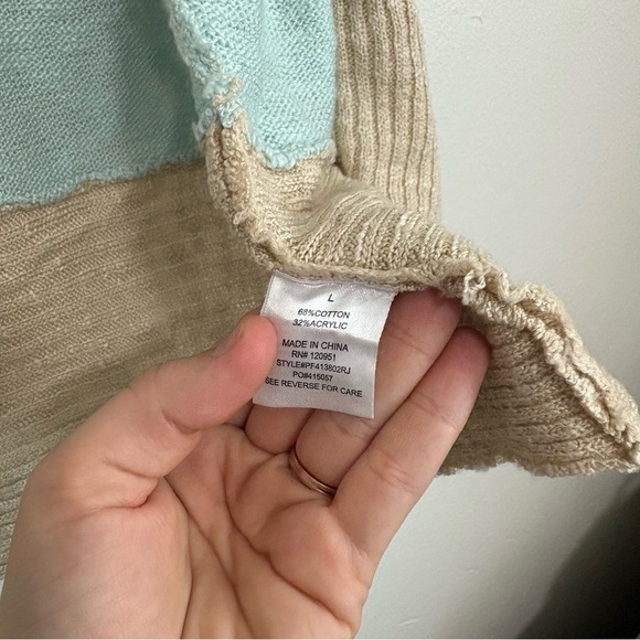 Pink rose, teal and cream striped 3/4 sleeve open front cardigan size large - Picture 4 of 4